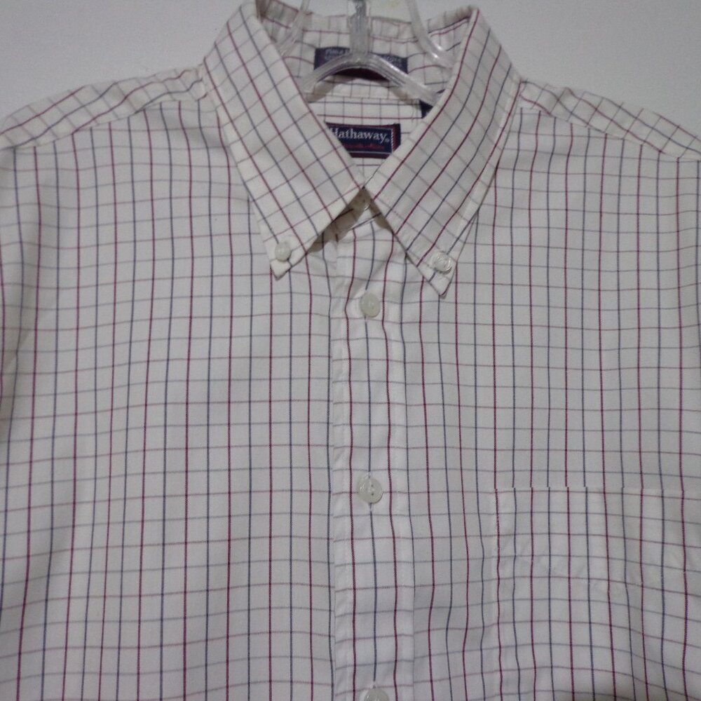 VINTAGE HATHAWAY PIMA PINPOINT OXFORD RED & GRAY CHECKERED DRESS SHIRT 16 - 35